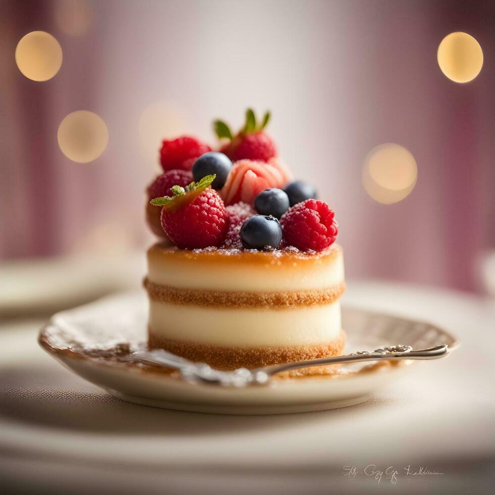 AI generated a small cake with berries on top photo