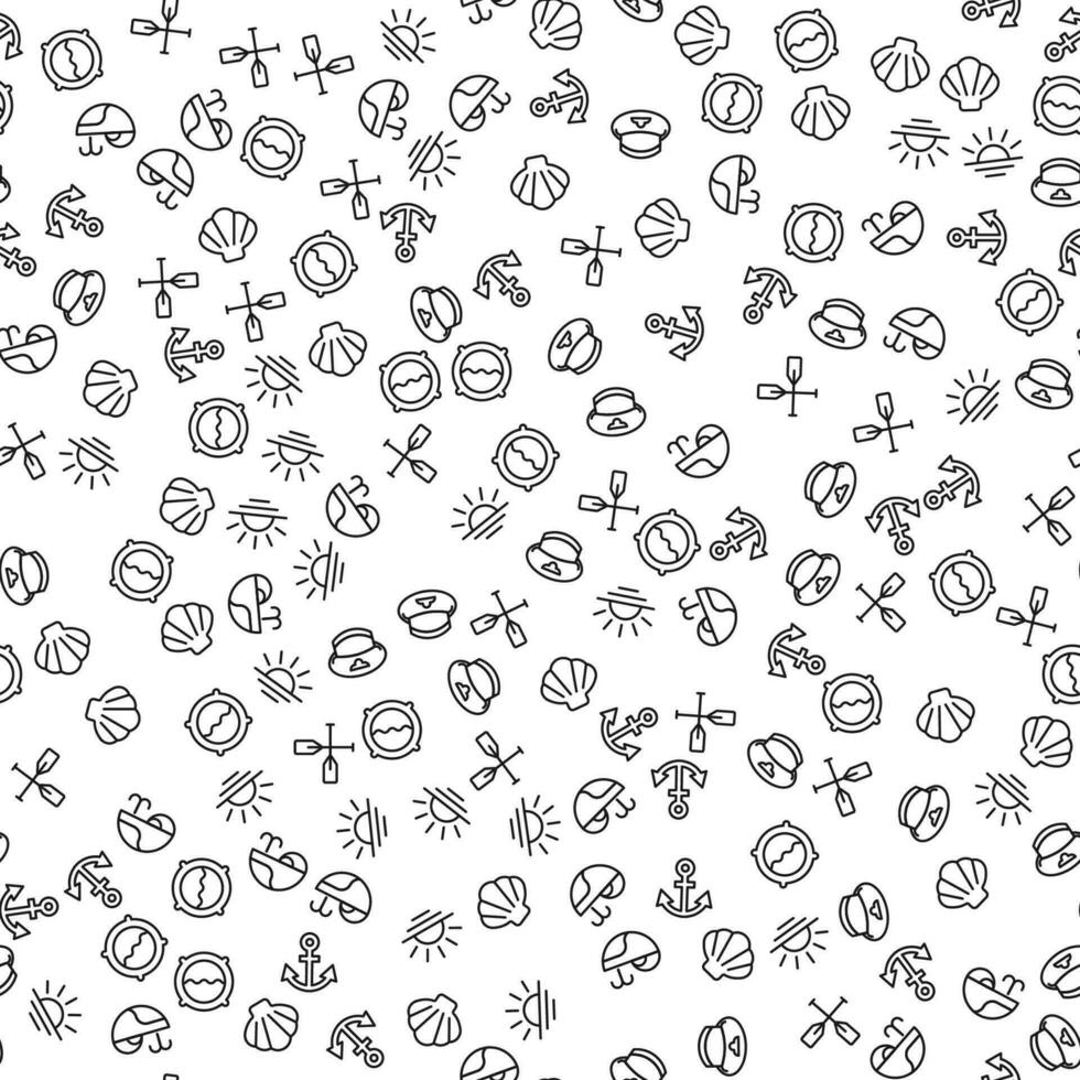 Sun, Seashell, Paddle, Anchor Seamless Pattern for printing, wrapping, design, sites, shops, apps vector