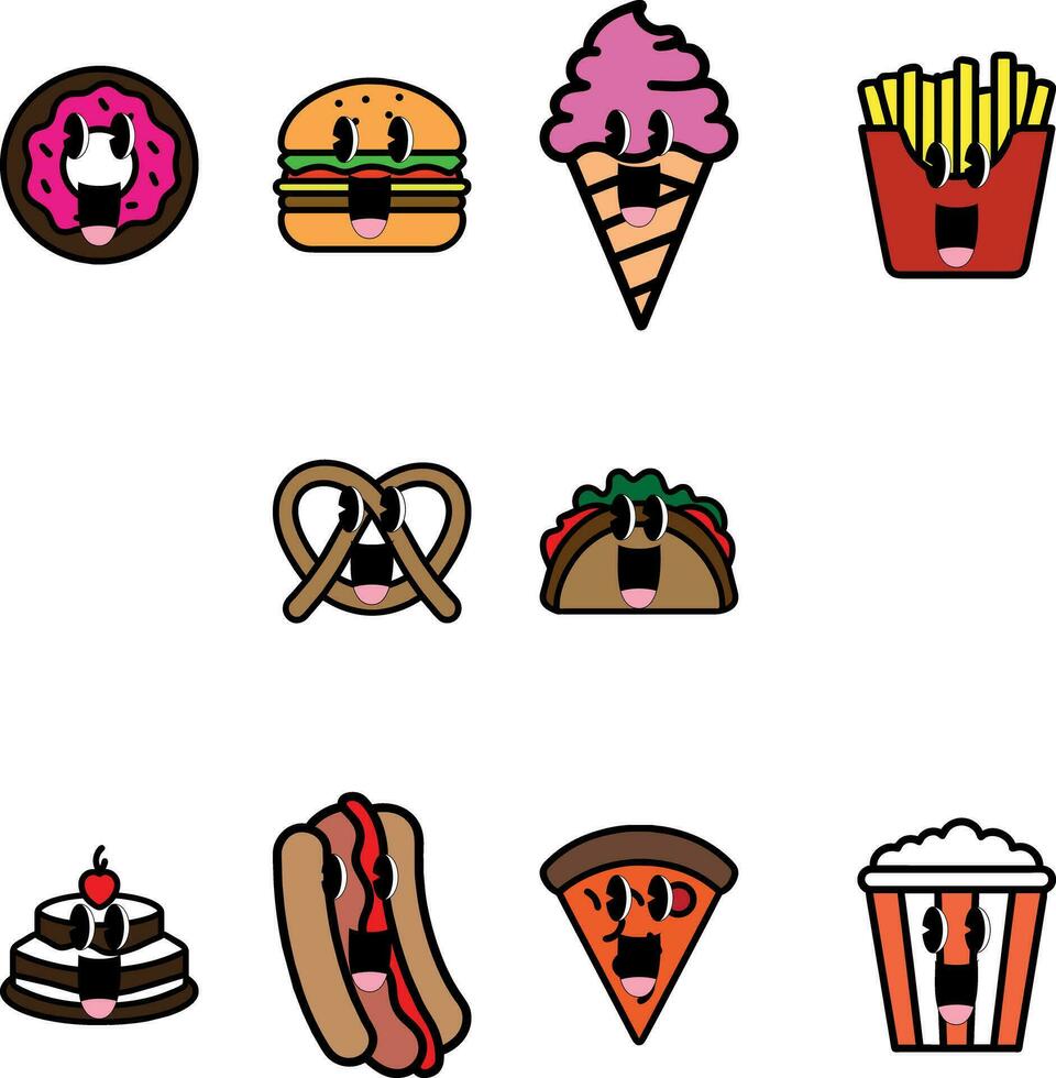 Retro vector set cute awesome fast food