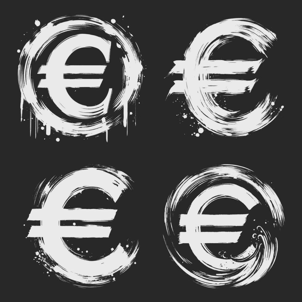 Set of grunge euro signs. Grunge vector illustration.