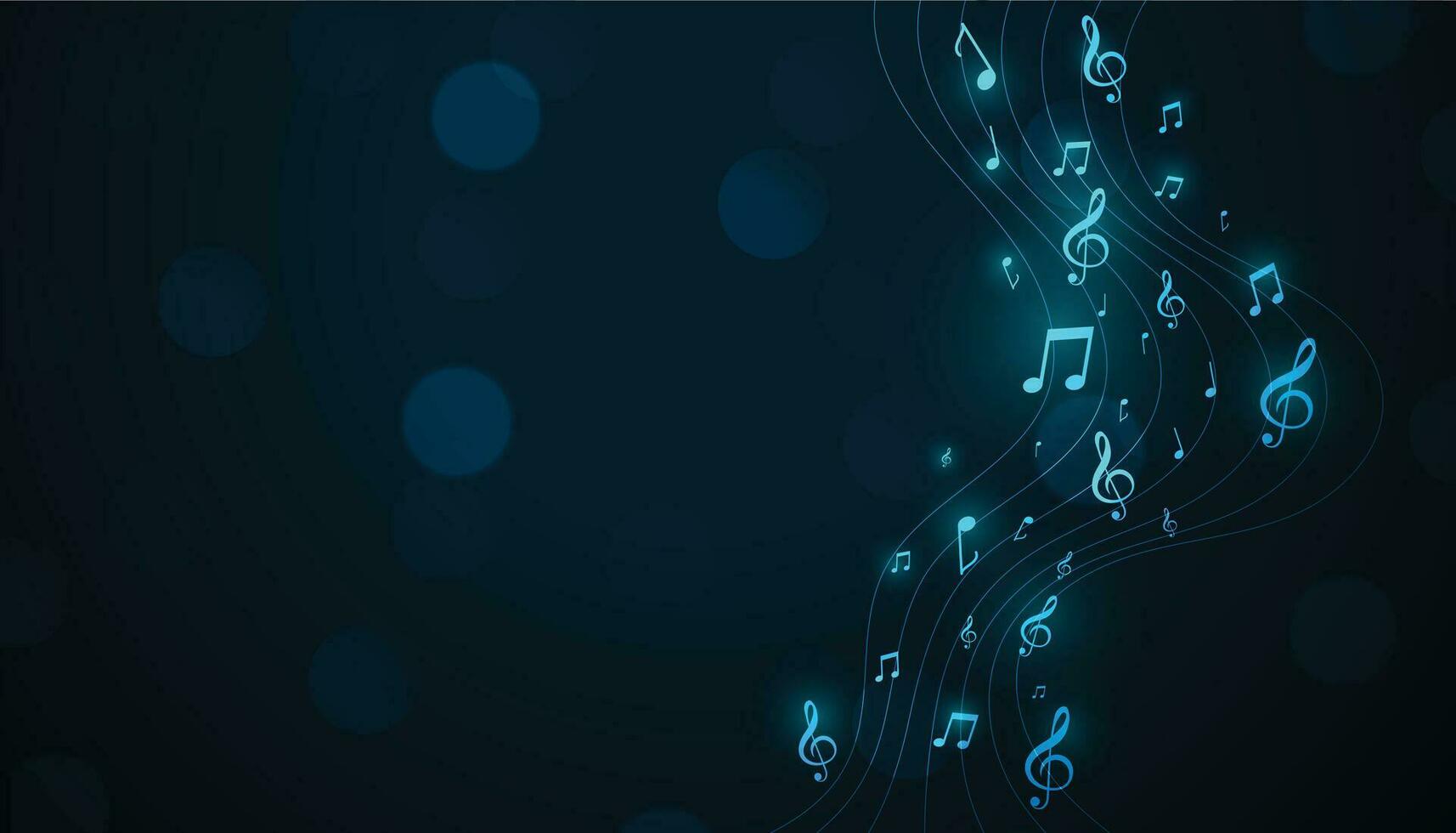 glowing musical pentagram background with sound notes vector