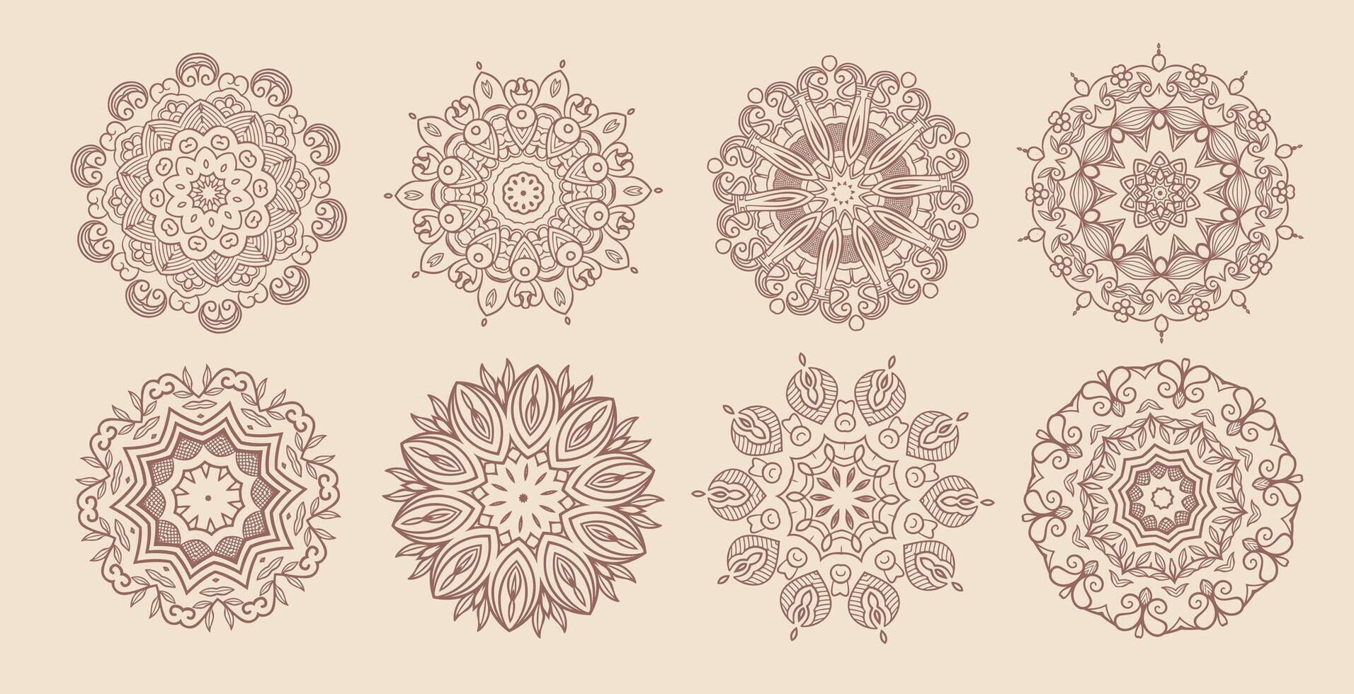 circular vintage mandala classic set of eight vector