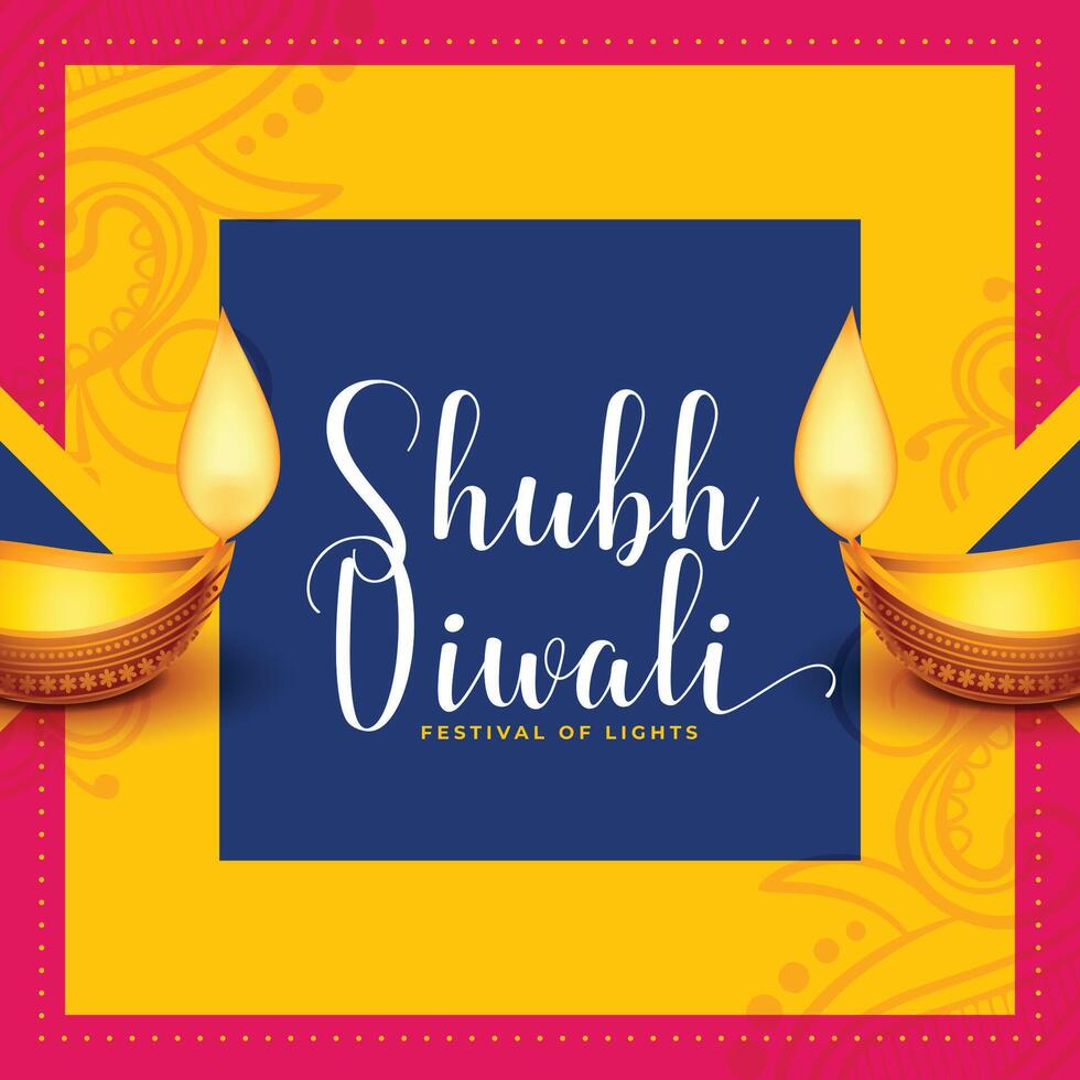 shubh deepawali festival background with diya lamp vector