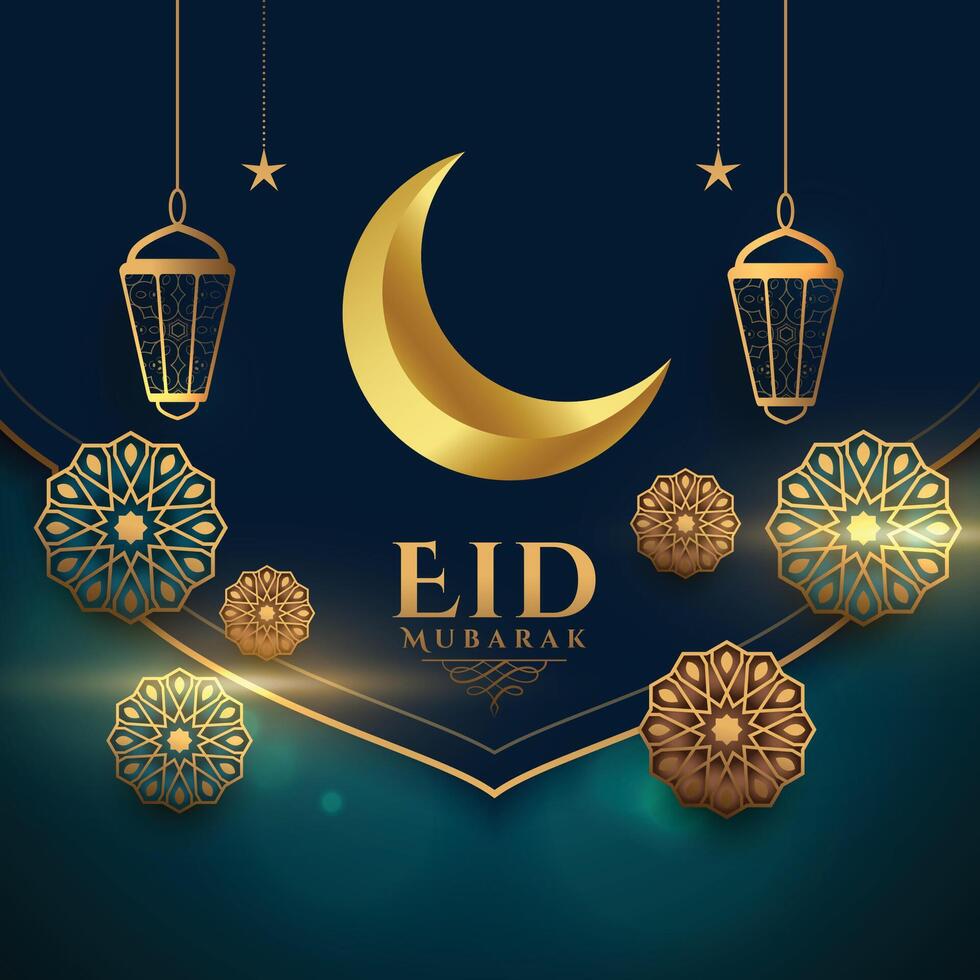 realistic eid mubarak festival decorative card design vector