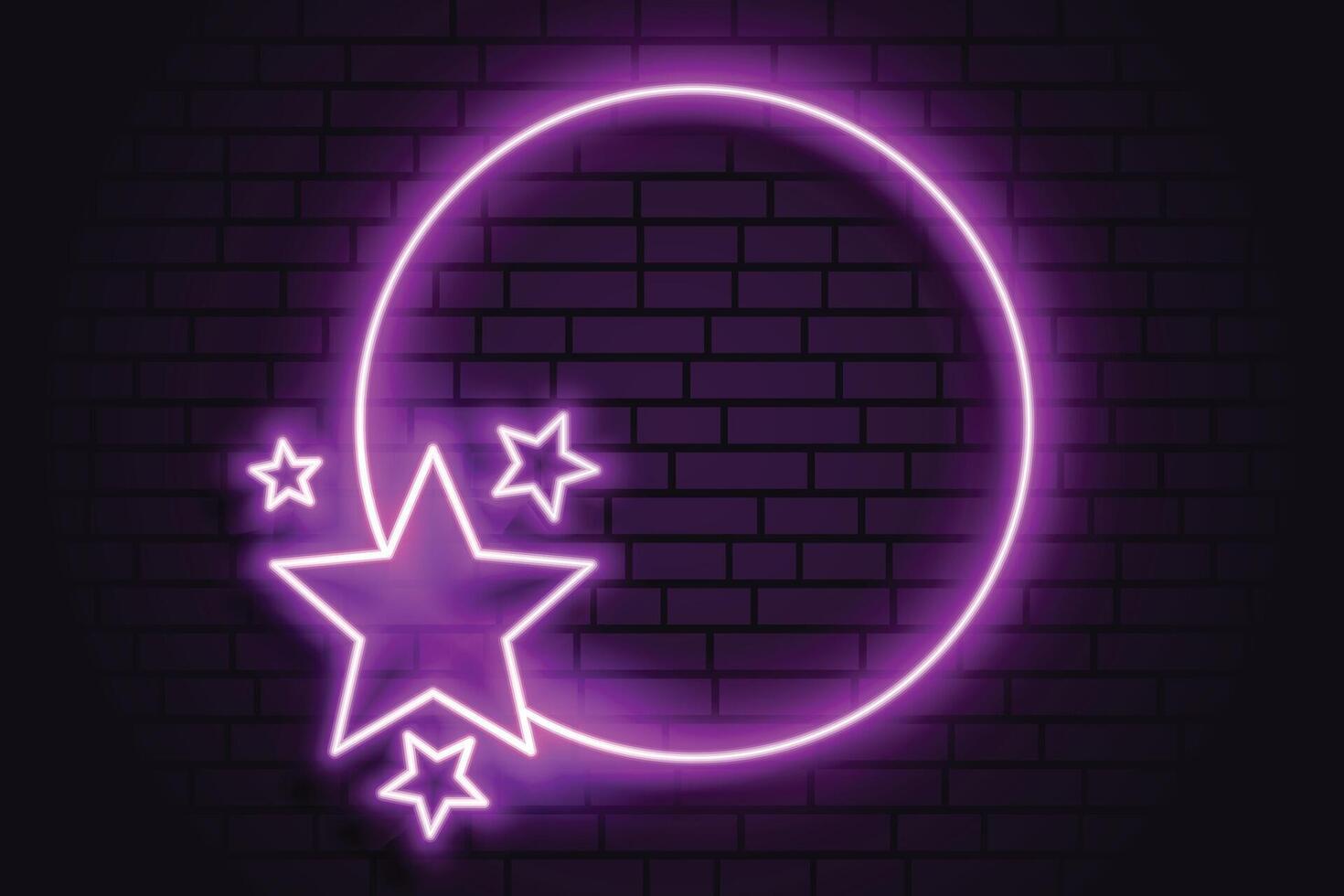 purple neon romantic circular frame with stars vector