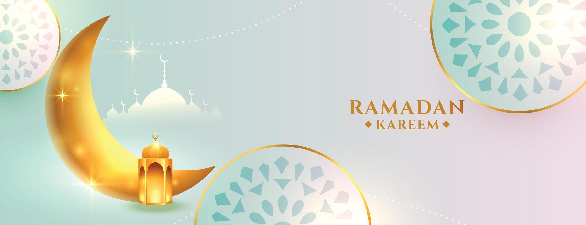 nice ramadan kareem islamic banner with golden moon vector