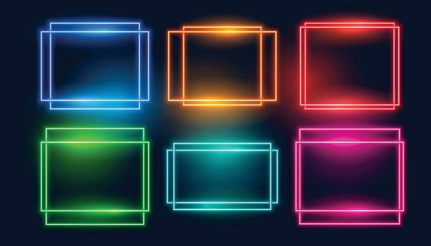 neon frames set of six in square and rectangle style vector
