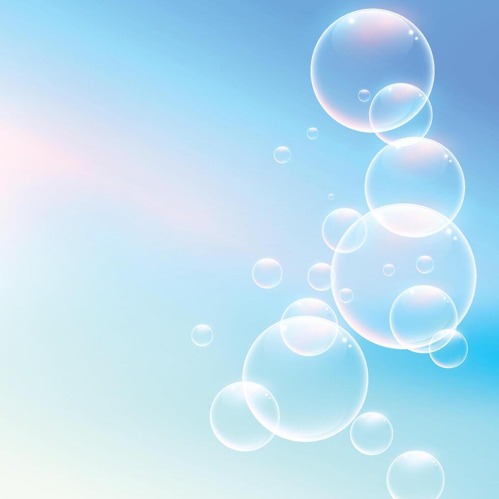 shiny soft water bubbles on blue background vector