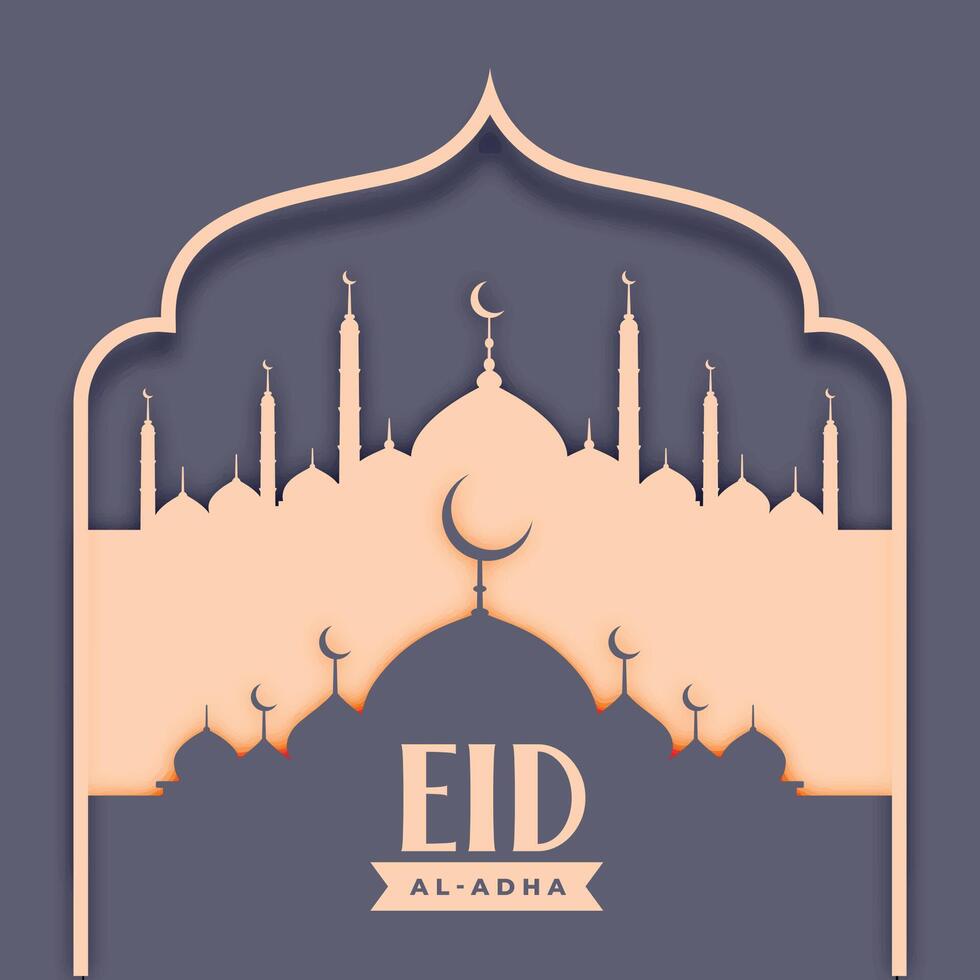 eid al adha islamic card with mosque design vector