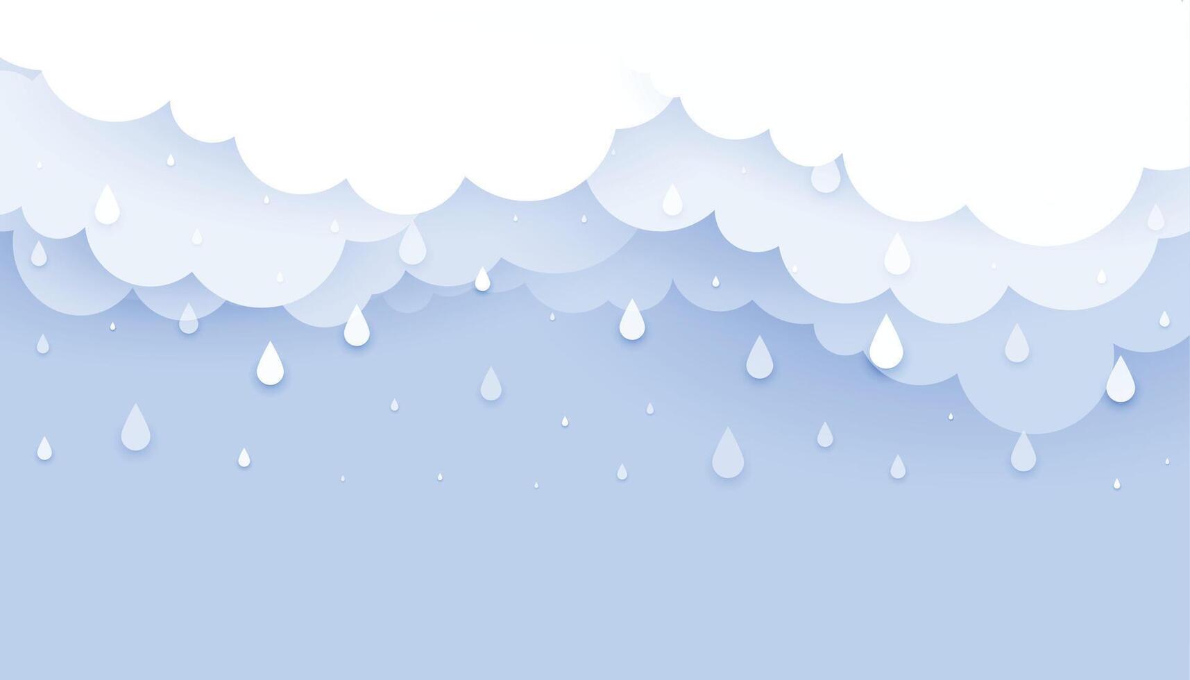 cloud with falling rain drops papercur style background vector