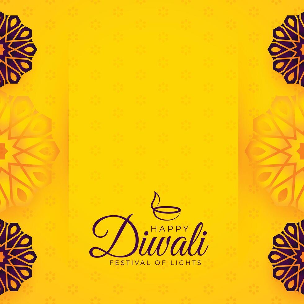 elegante amarillo diwali antecedentes con texto espacio vector