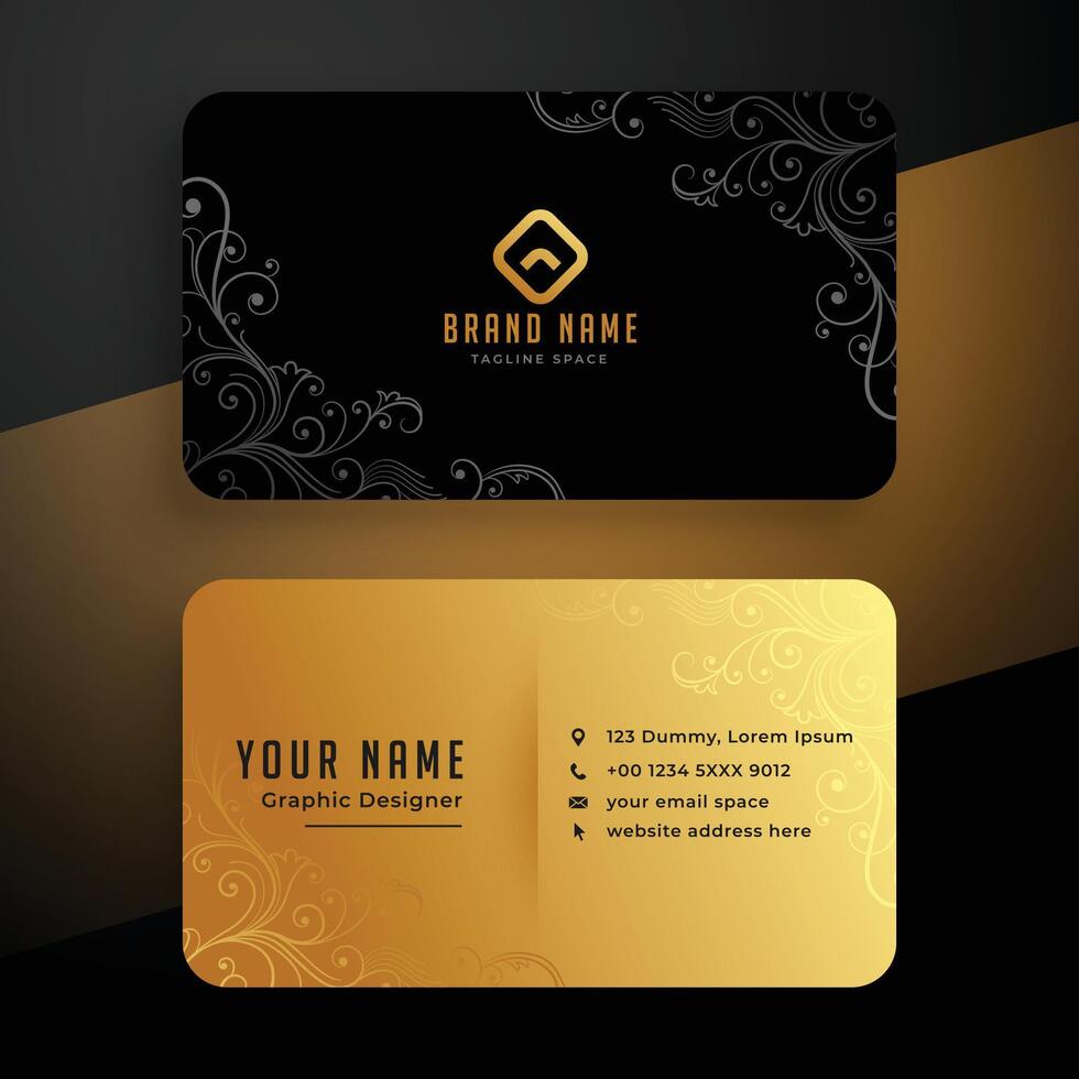 golden floral business card template design vector