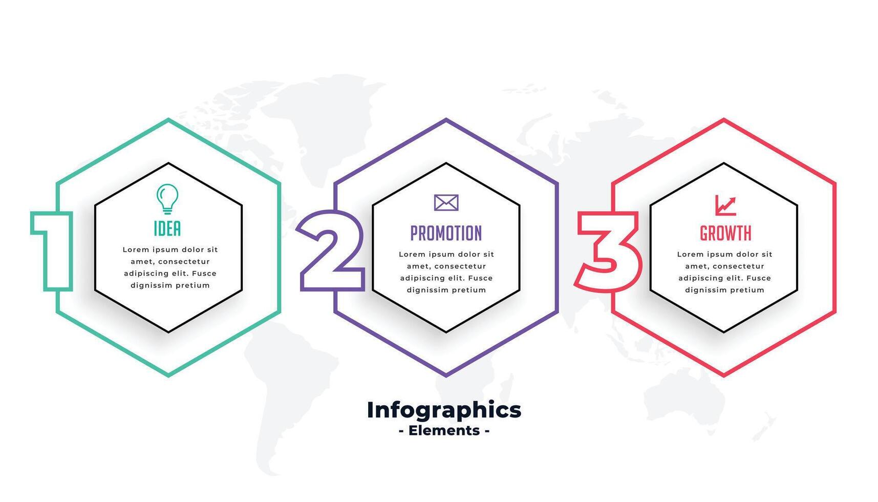 three steps hexagonal shape infographic template design vector