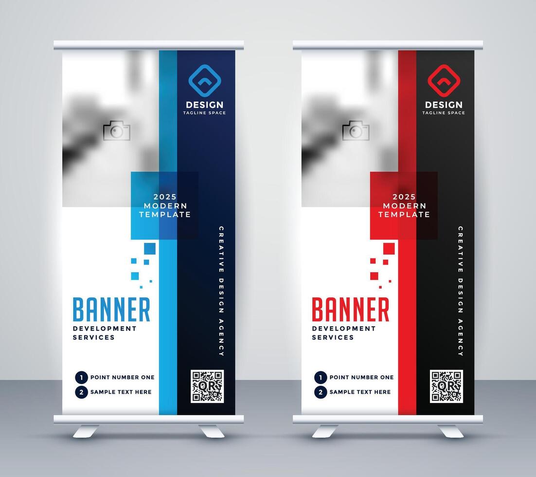 stylish roll up standee banner design vector