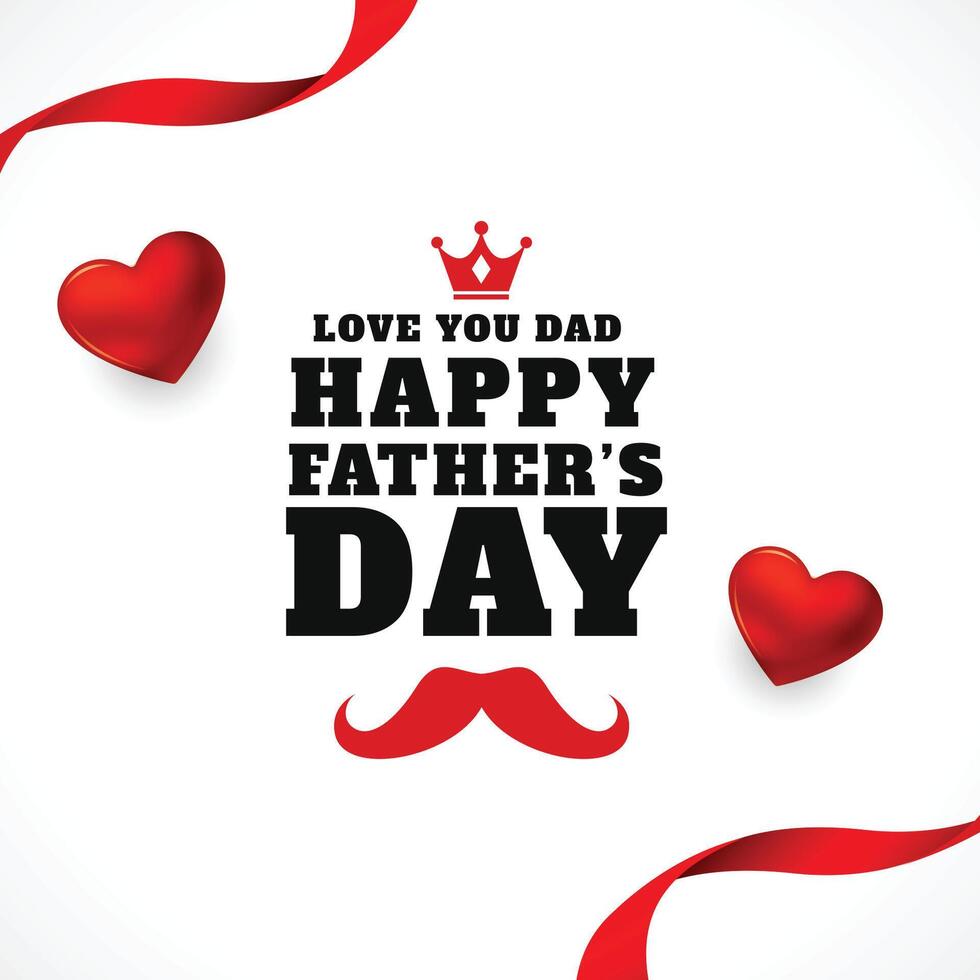 happy fathers day heart and ribbon greeting vector