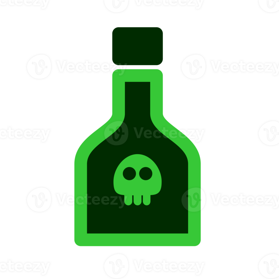 The poison is a green liquid in a glass vial. Bottle with skull warning label png