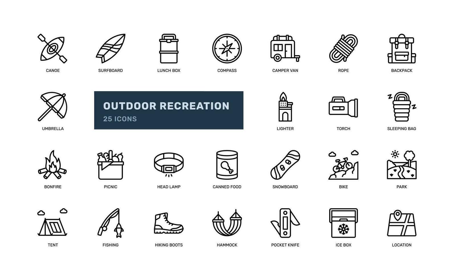 outdoor activity recreation leisure nature sport detailed outline line icon set vector