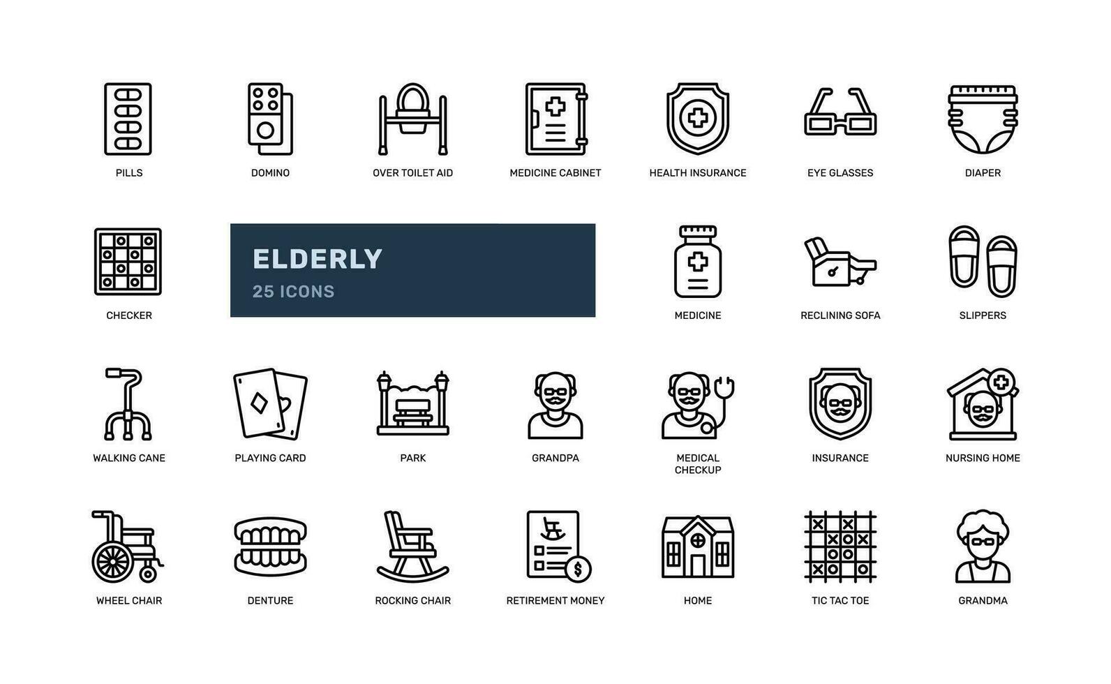 elderly senior people at nursing home fun happy detailed outline icon set vector