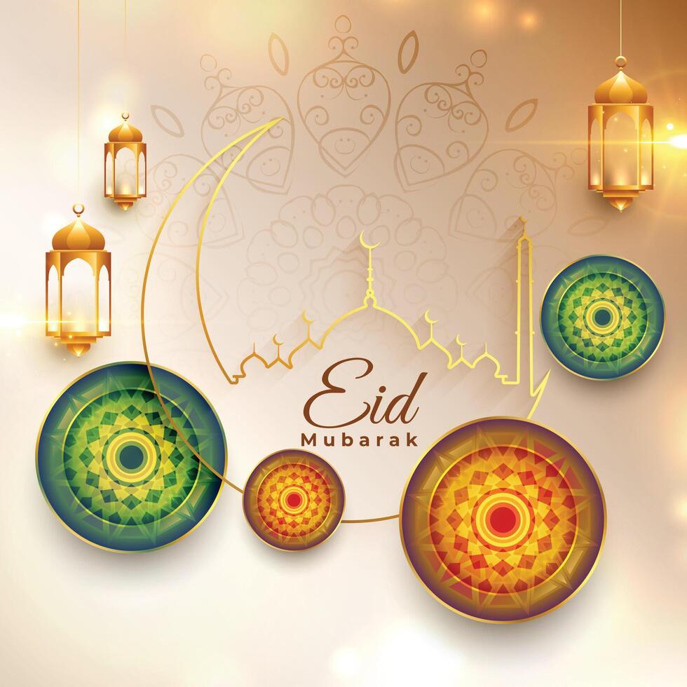 eid mubarak traditional festival wishes card design vector