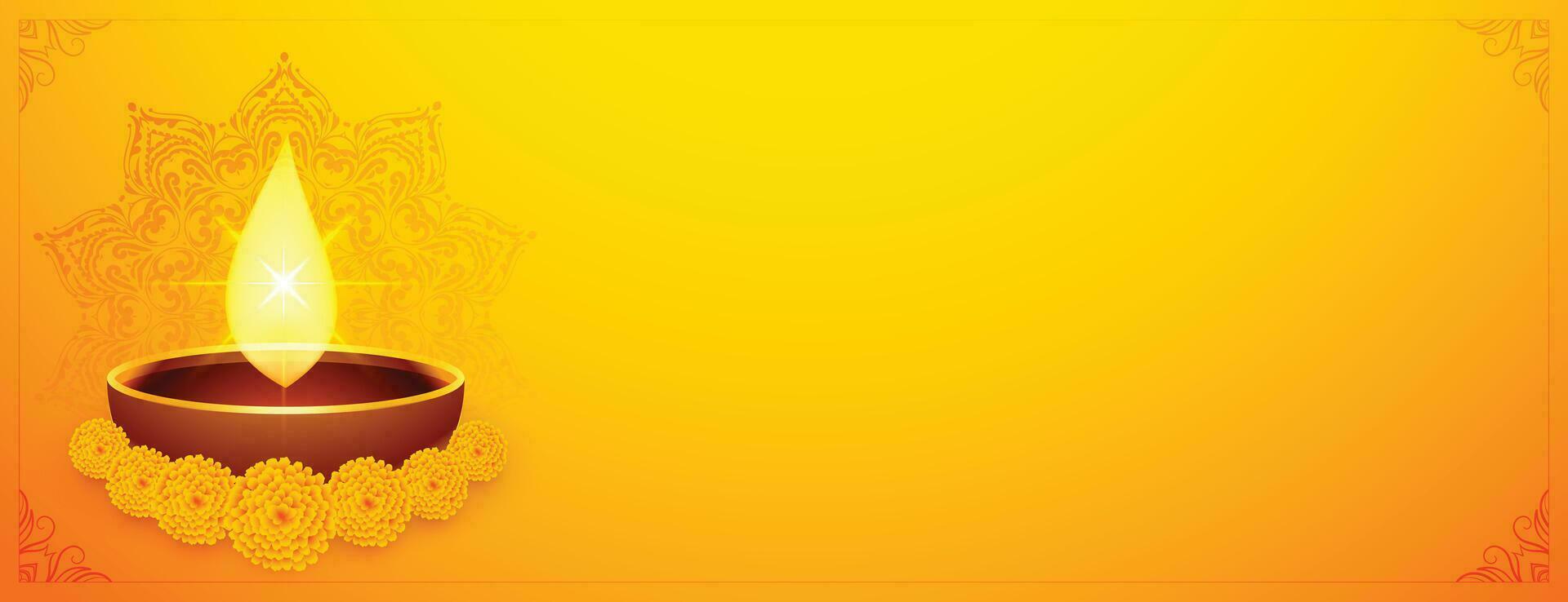 contento diwali festival amarillo bandera diseño vector