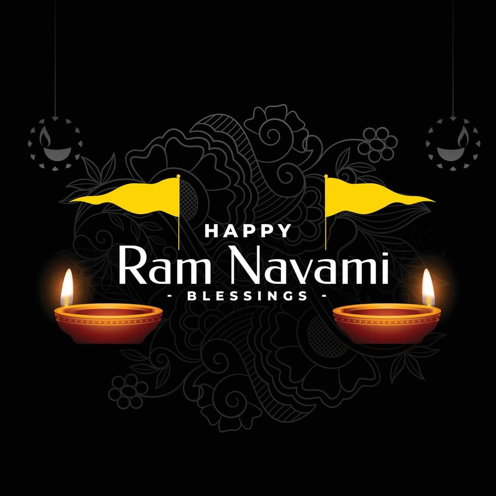 RAM navami festival tarjeta con diya diseño vector