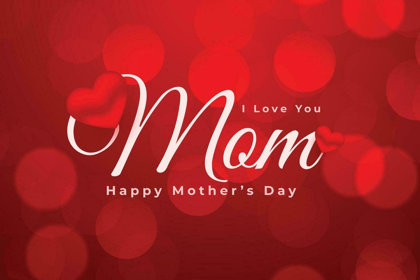 happy mothers day red bokeh card with heart design vector