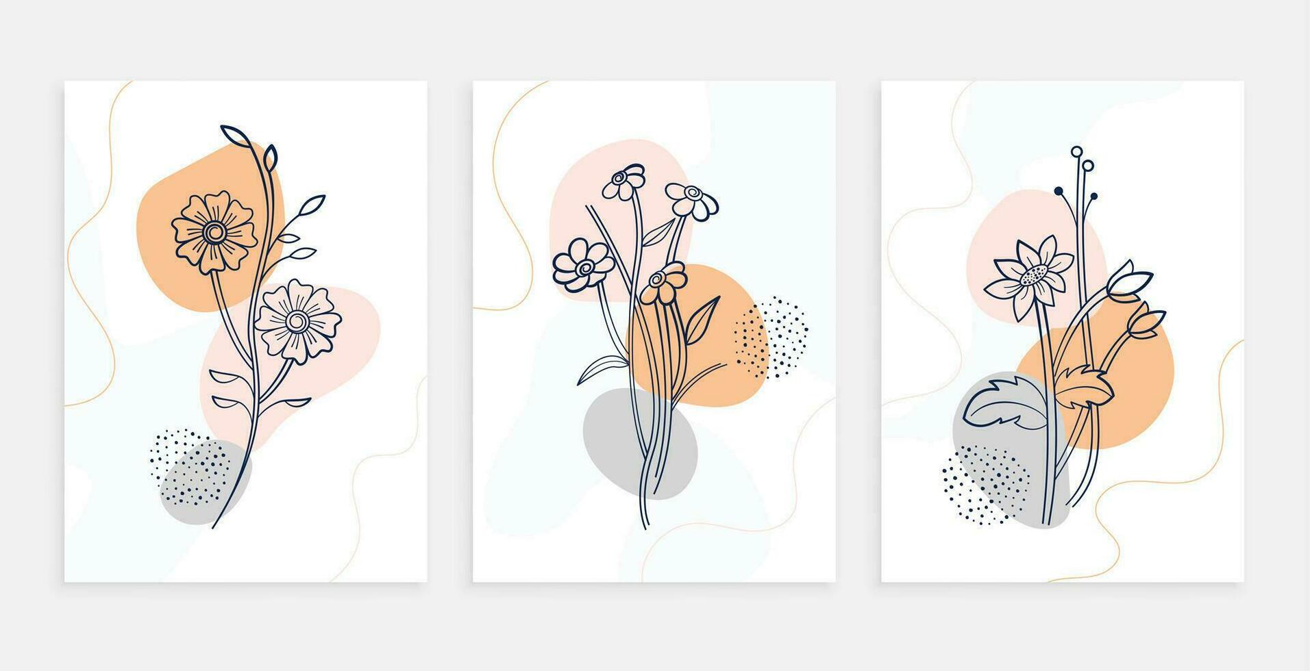 botanic flower line art poster template set vector