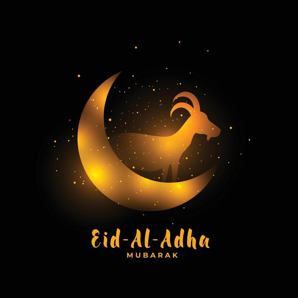 eid al adha golden background with goat and moon vector