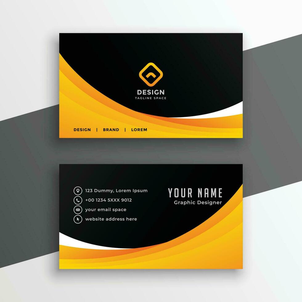 yellow black wavy business card template vector