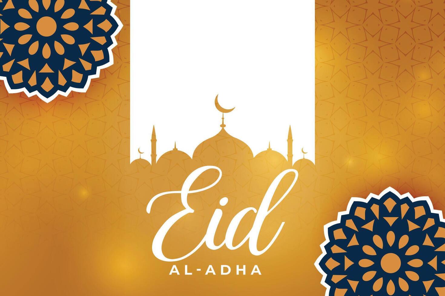 eid adha golden card with decorative elements vector