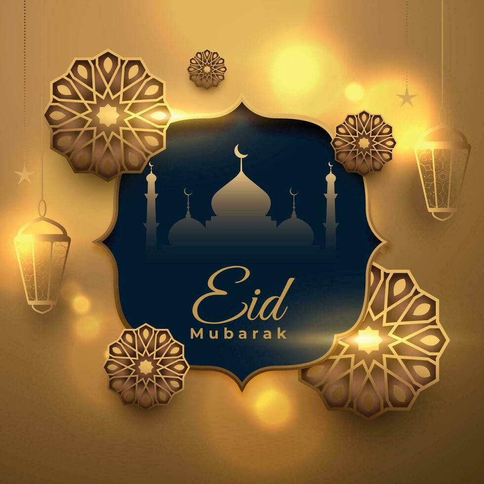 eid mubarak golden decorative arabic islamic card design vector