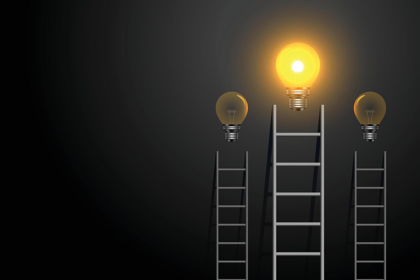 success concept ladder with glowing light bulb vector