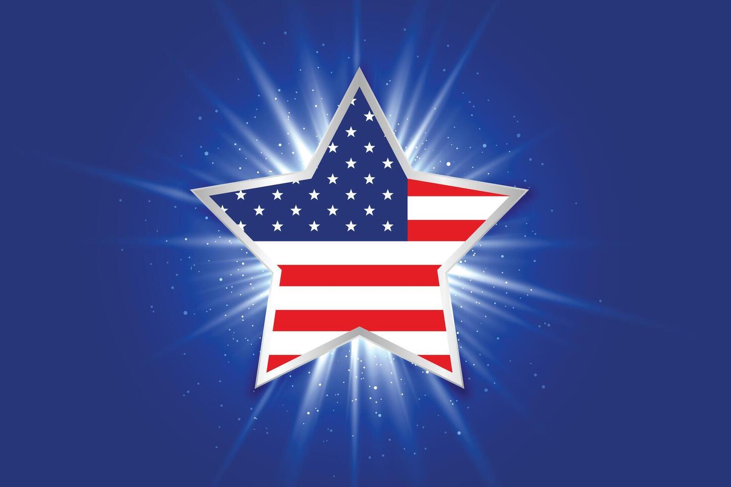 american flag inside a glowing star background vector