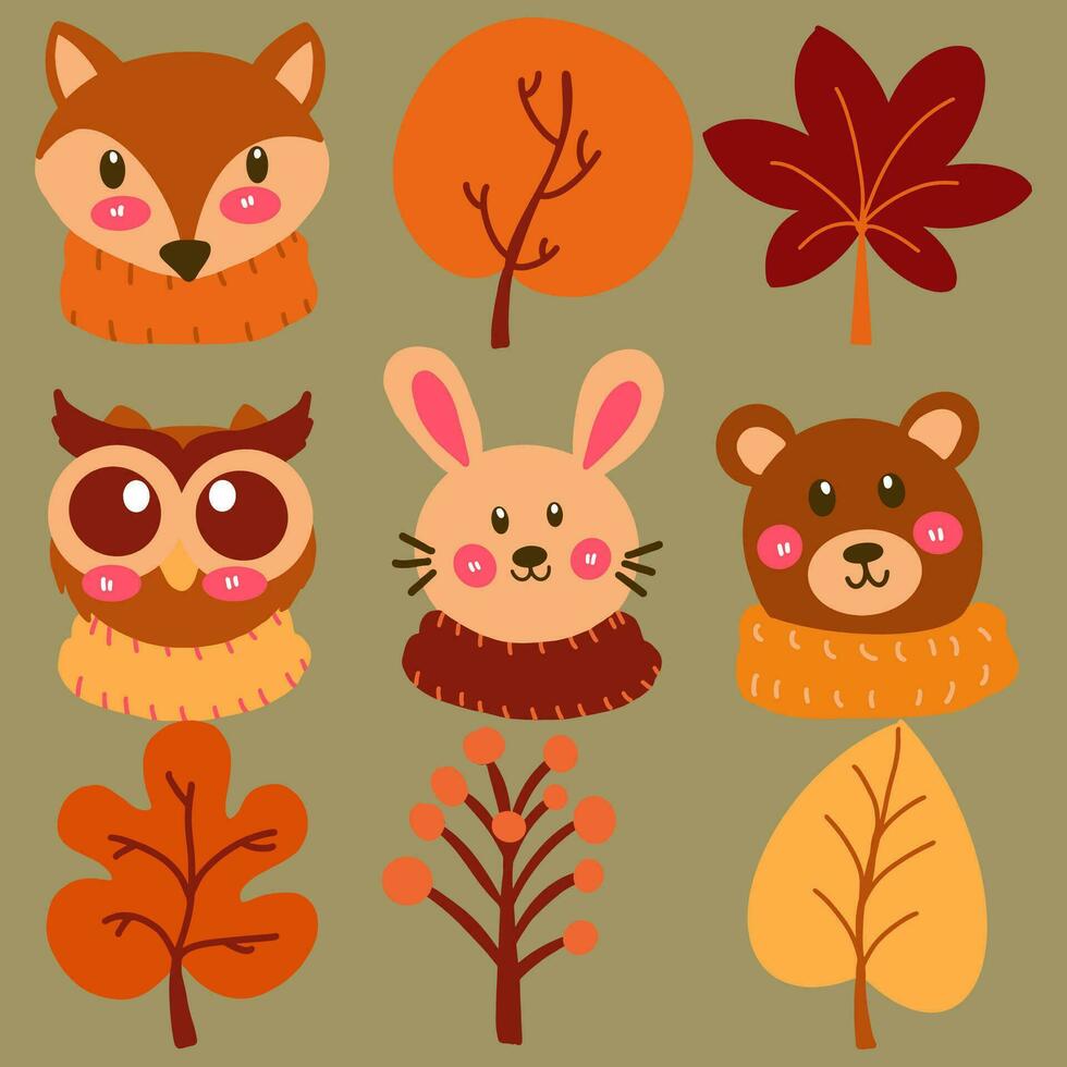 Hand-drawn autumn elements collection vector