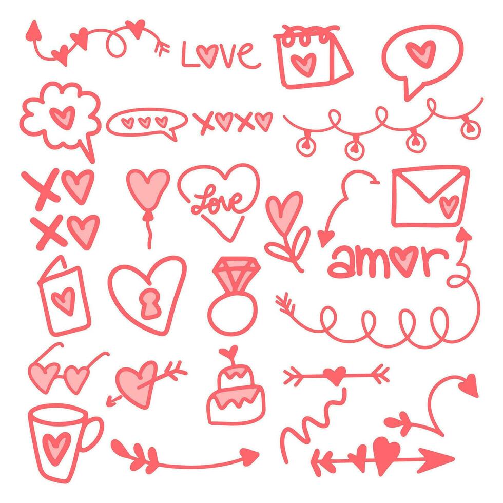 Hand-drawn doodle Valentine's Day element collection vector