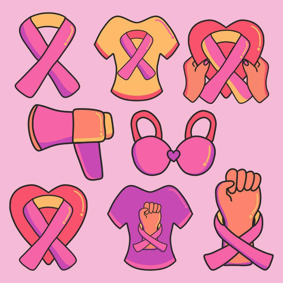Hand-drawn breast cancer awareness month set vector