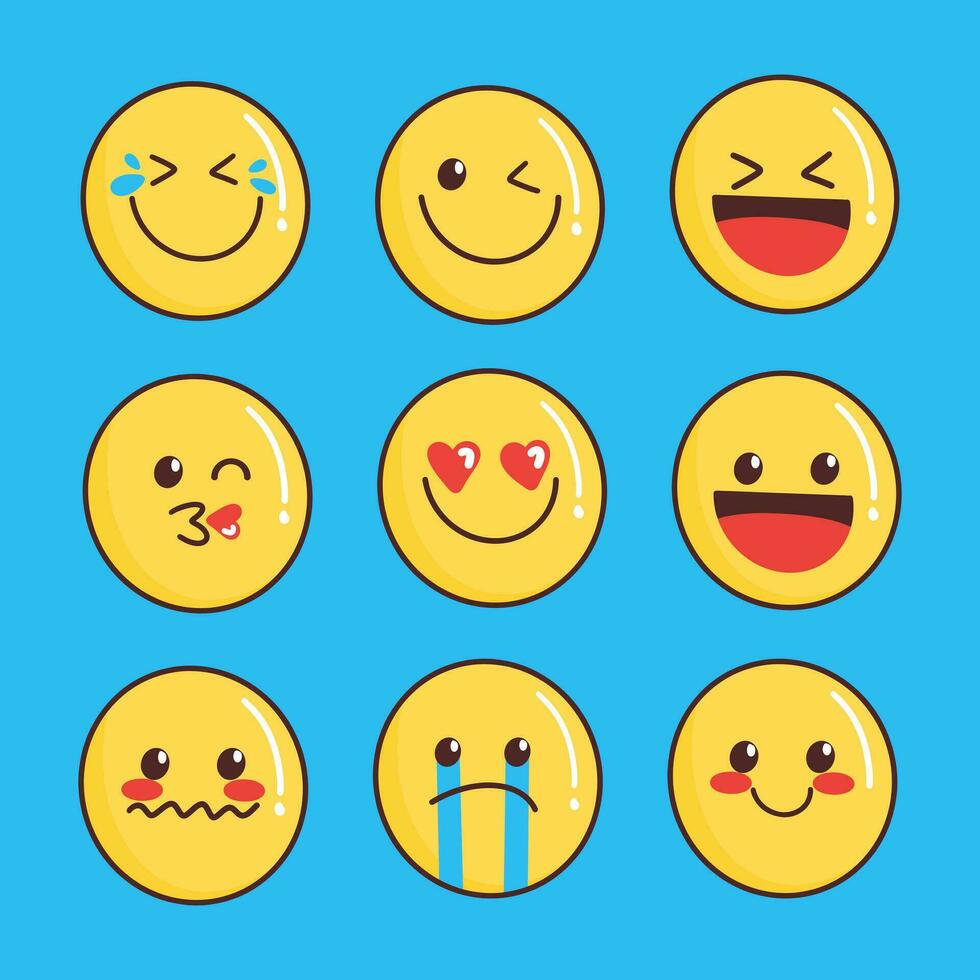 dibujado a mano emoji conjunto con diferente expresiones vector