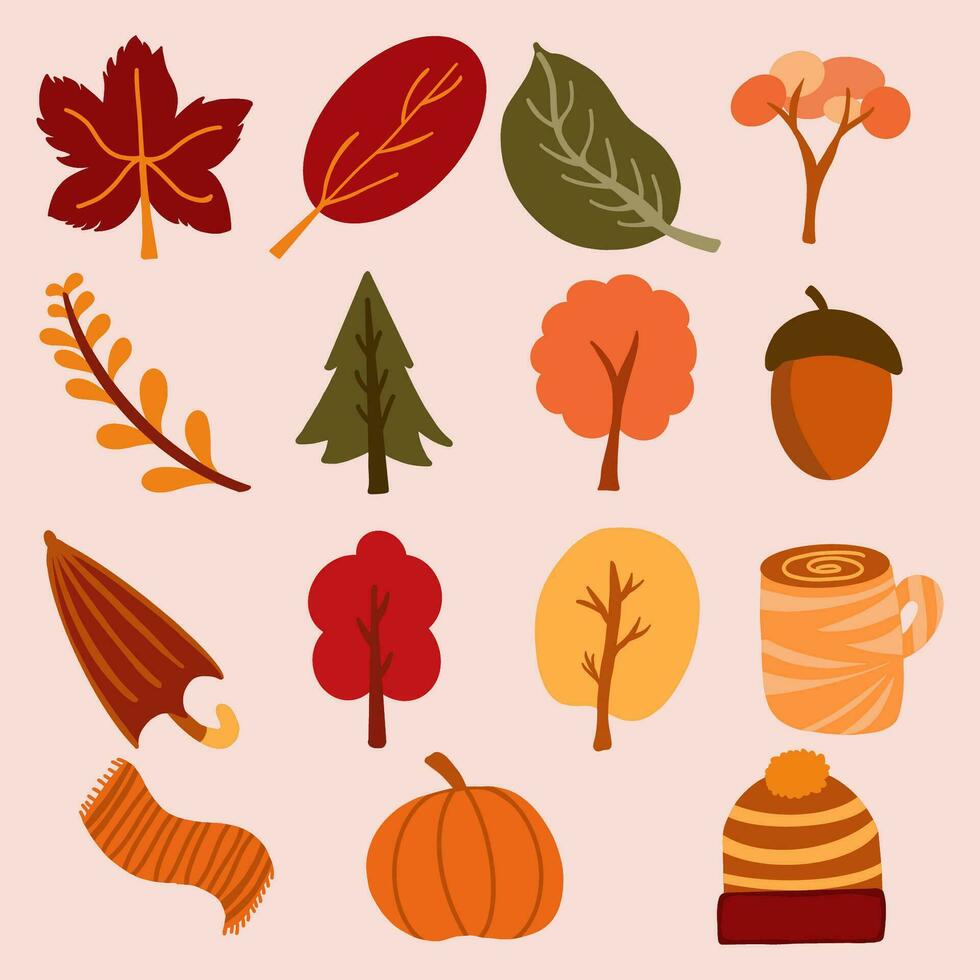 Hand-drawn autumn elements collection vector