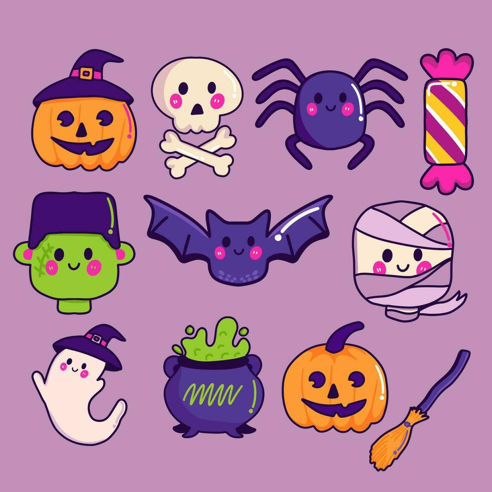 Hand-drawn Halloween illustration set vector