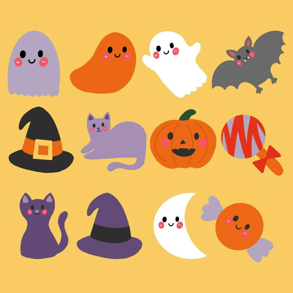 Hand-drawn Halloween illustration set vector