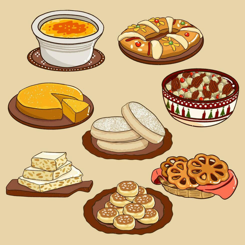 Hand-drawn Mexican Christmas food Set vector