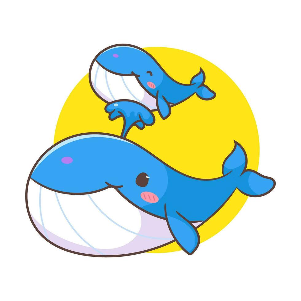 linda ballena mamá y bebé dibujos animados vector ilustración. adorable y kawaii animal concepto diseño. submarino acuático mamíferos.aislado blanco antecedentes.