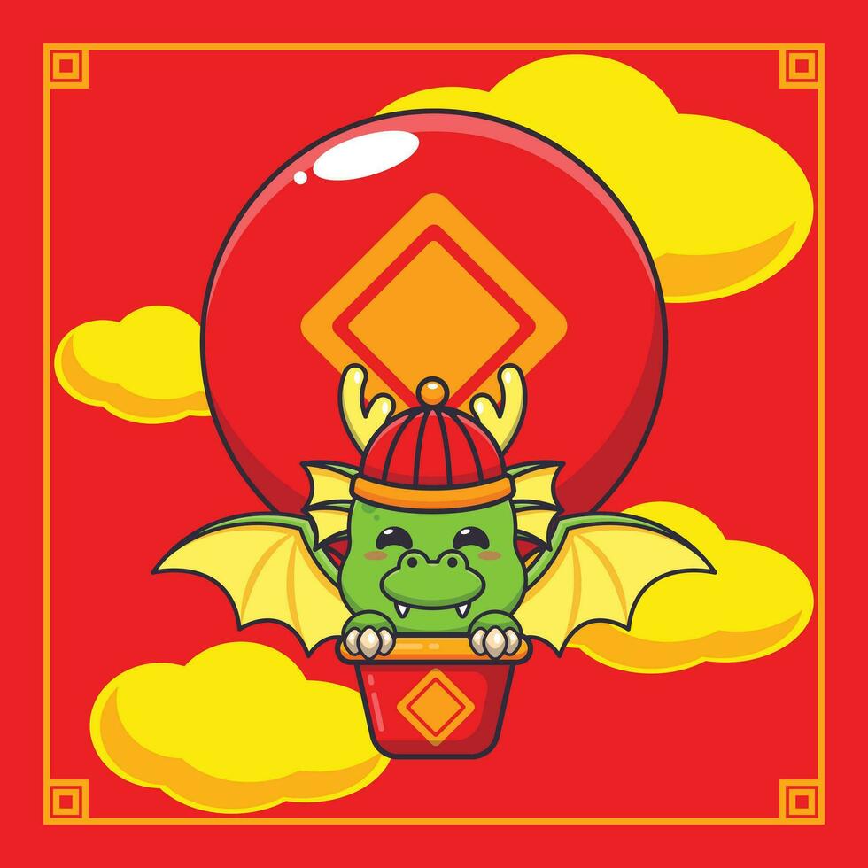 Cute dragon fly with air balloon in chinese new year. vector