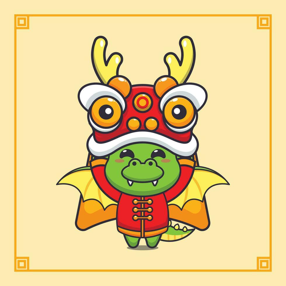 Cute dragon playing lion dance in chinese new year. vector