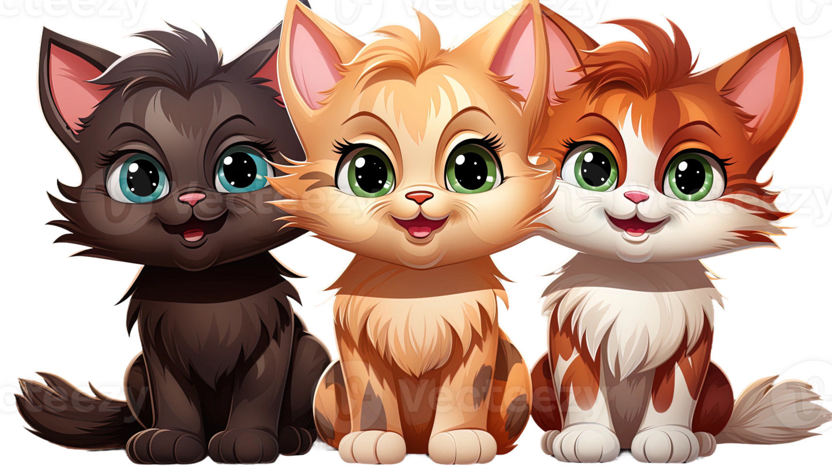 ai généré mignonne chat dessin animé clipart, charmant chat personnages, transparent arrière-plan, adorable félin illustration, espiègle chaton ouvrages d'art, sucré minou dessin, chat graphique, animal de compagnie png