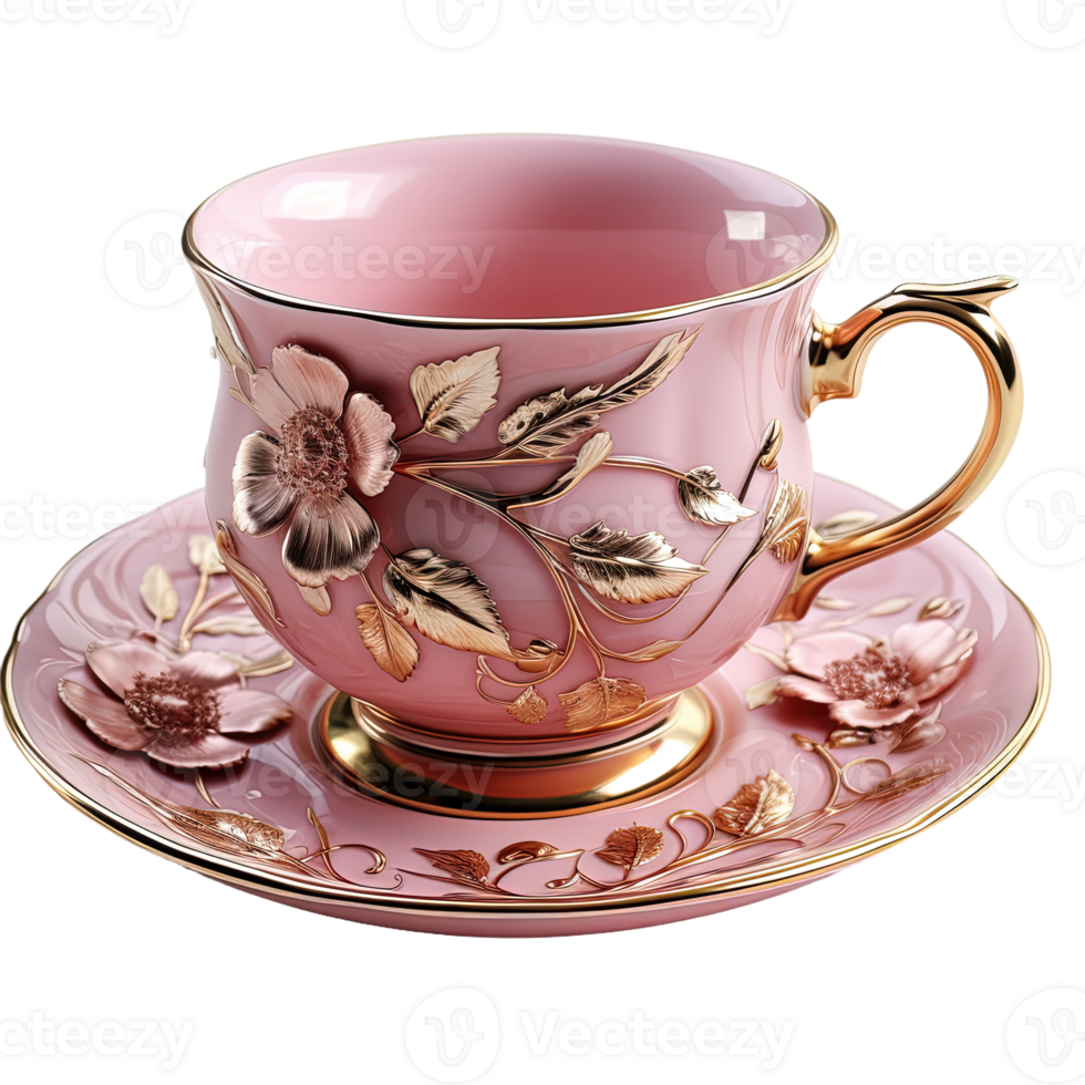 AI generated Elegant tea cup clipart, cup transparent background, tea cup, tea cup flowers design png