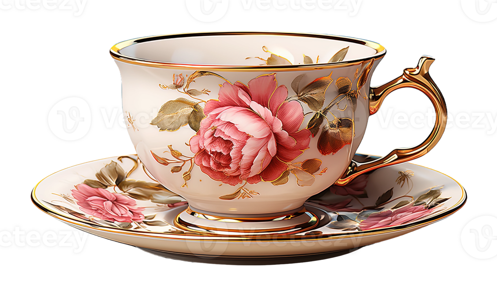 ai généré élégant thé tasse clipart, tasse transparent arrière-plan, thé tasse, thé tasse fleurs conception png