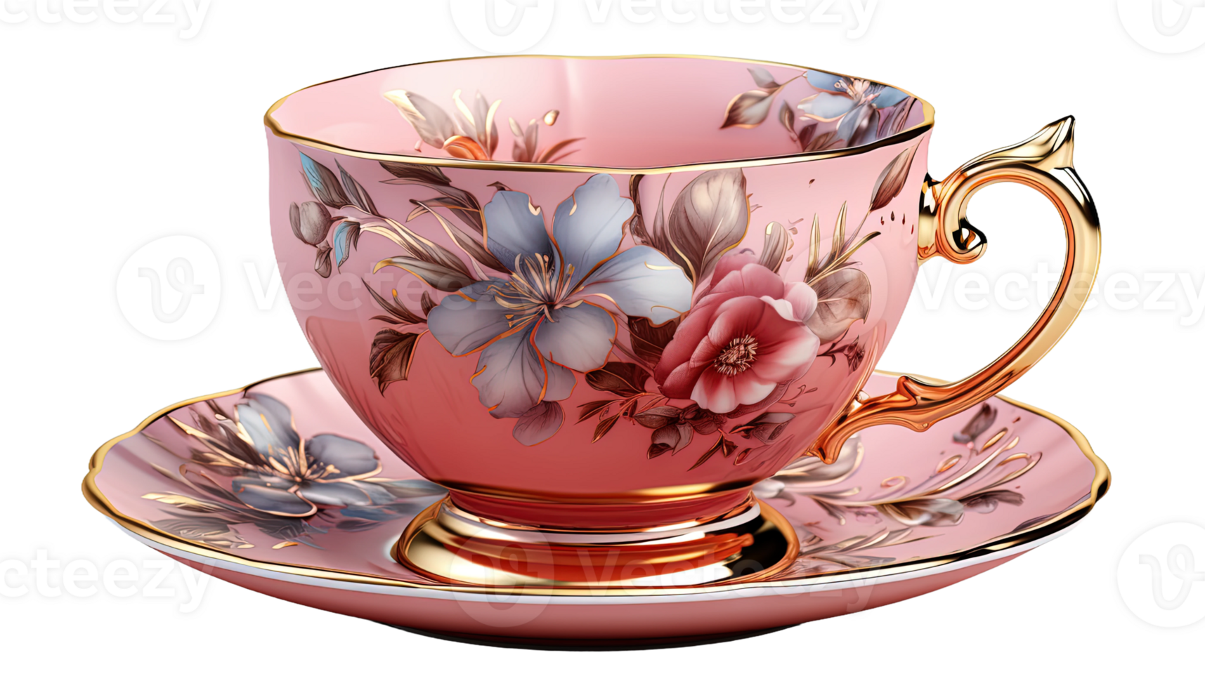 AI generated Elegant tea cup clipart, cup transparent background, tea cup, tea cup flowers design png