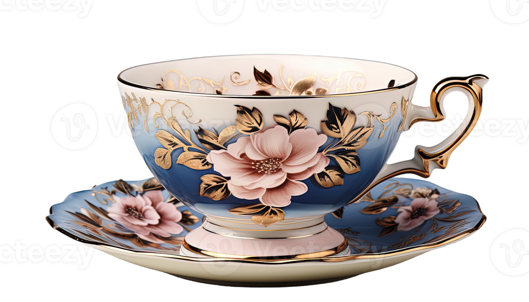 ai generado elegante té taza clipart, taza transparente fondo, té taza, té taza flores diseño png