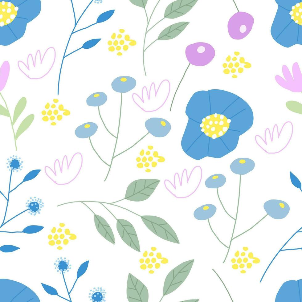 Cute Blue Abstract Flower Seamless Pattern vector